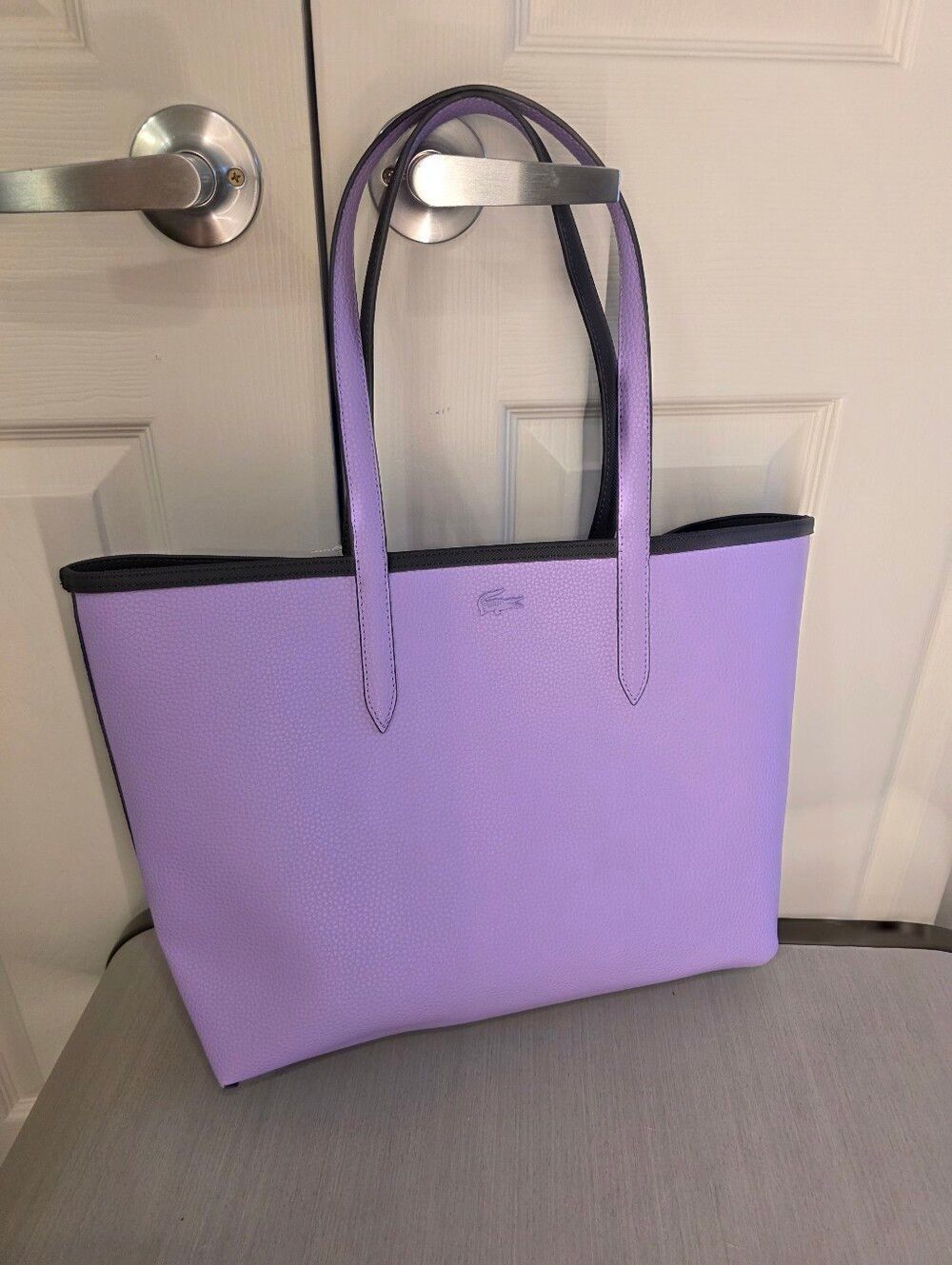 Lacoste Anna Reversible Two-Tone Tote Navy and Lilac NEW
